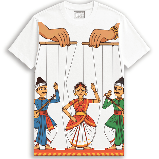Indian Folk Puppet Dance Art T-Shirt | Traditional Kathputli Inspired Illustration | Unisex Ethnic Tee