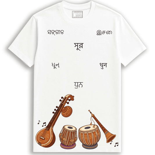 Sur Dhun Jati Indian Music T-Shirt | Bengali Script Typography | Cultural Art Tee