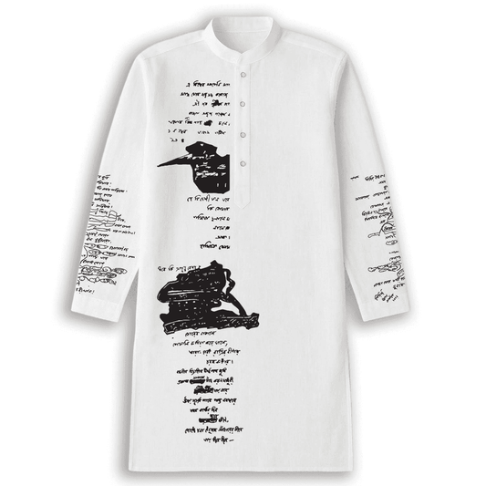 Rabindranath Tagore Manuscript inspired White Cotton Panjabi - Heritage Art Kurta