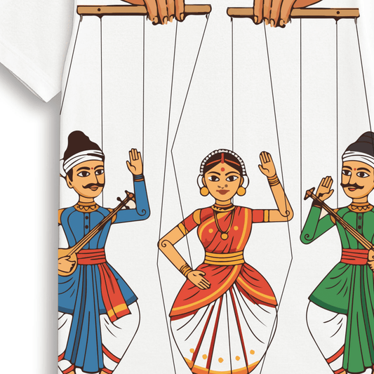 Indian Folk Puppet Dance Art T-Shirt | Traditional Kathputli Inspired Illustration | Unisex Ethnic Tee