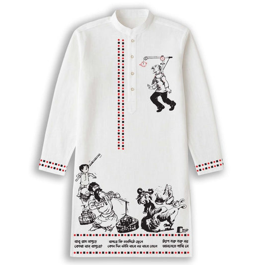 Abol-Tabol-Sukumar-Ray-White-Cotton-Panjabi-for-Men-Smarteez