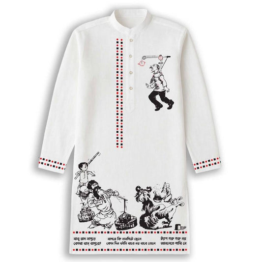 Abol-Tabol-Sukumar-Ray-White-Cotton-Panjabi-for-Men-Smarteez