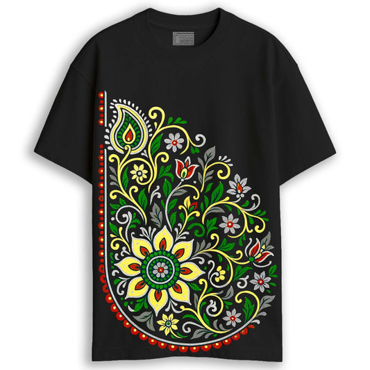 Floral Paisley Folk Art T-Shirt – Unisex Oversized T-Shirt