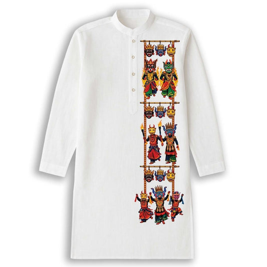 Bengal's Gomira Dance theme White Classic Fit Panjabi (Kurta)