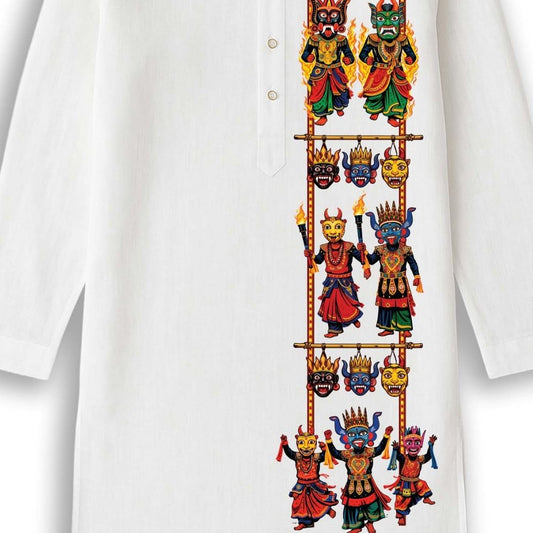 Bengal's Gomira Dance theme White Classic Fit Panjabi (Kurta)