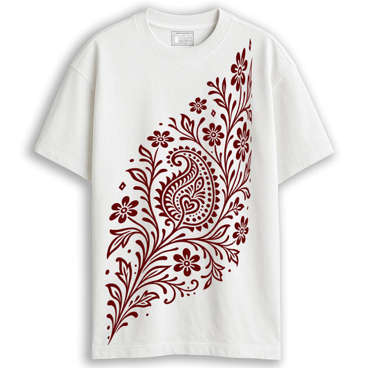 Alpona Grace – Floral Bengali Oversized White T-Shirt | Unisex
