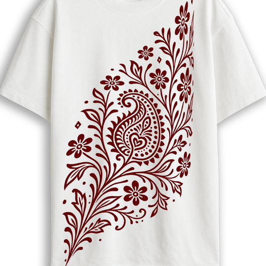 Alpona Grace – Floral Bengali Oversized White T-Shirt | Unisex