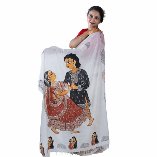 The "Babu Bibi" Kalighat Patachitra Inspired Saree | Premium Handloom Khadi Cotton