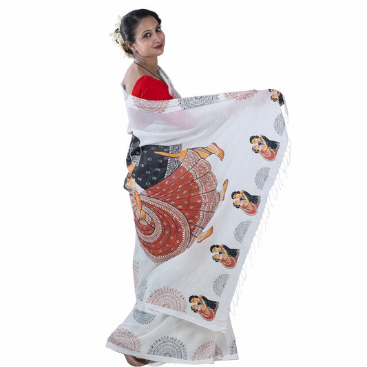 The "Babu Bibi" Kalighat Patachitra Inspired Saree | Premium Handloom Khadi Cotton