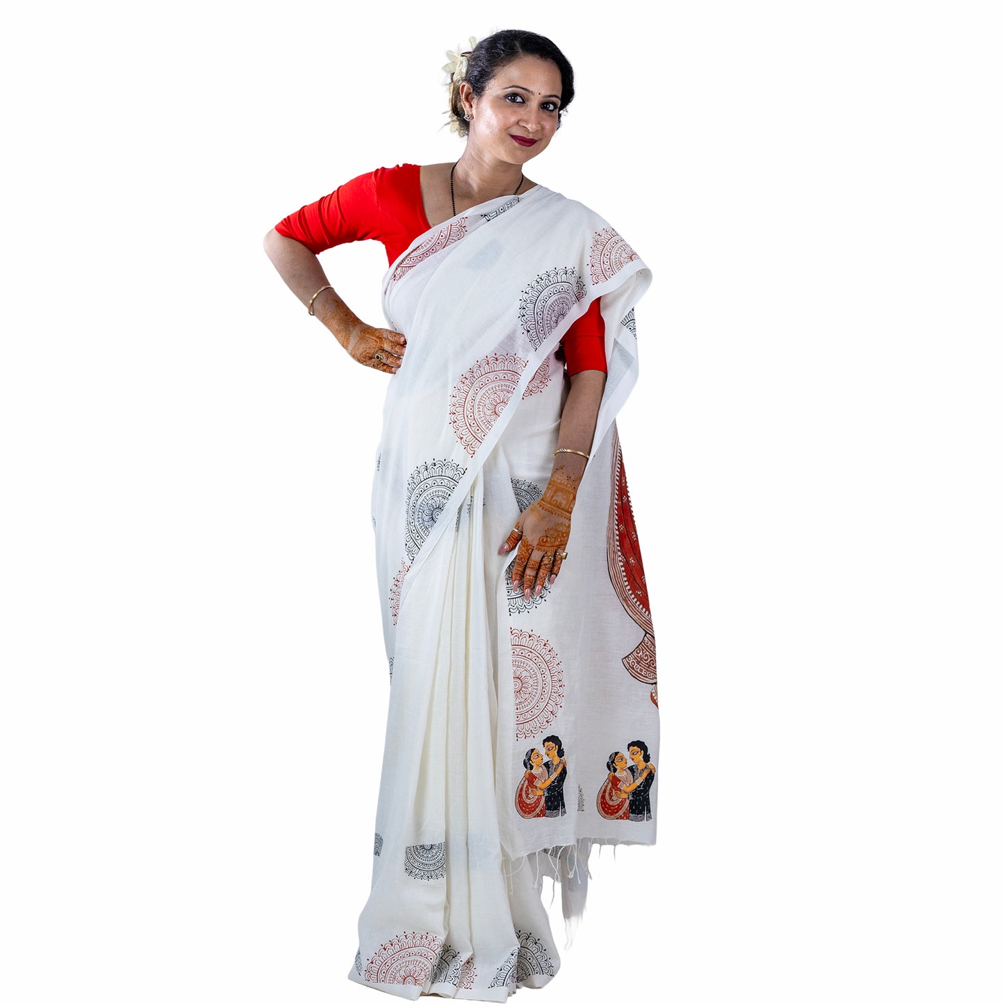 The "Babu Bibi" Kalighat Patachitra Inspired Saree | Premium Handloom Khadi Cotton