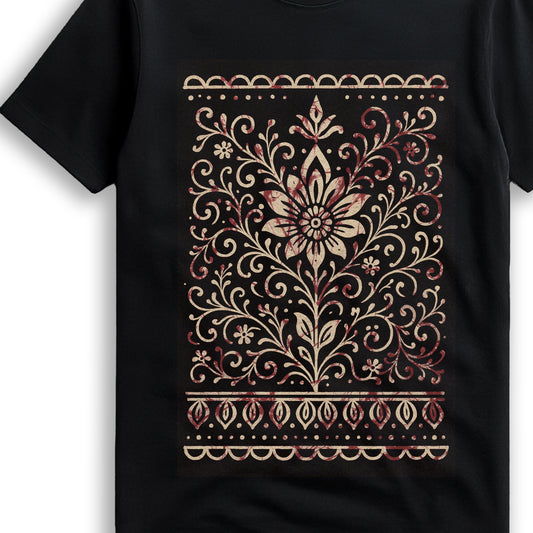 Bengali Alpona Art T-Shirt – Ethnic Floral Folk Design