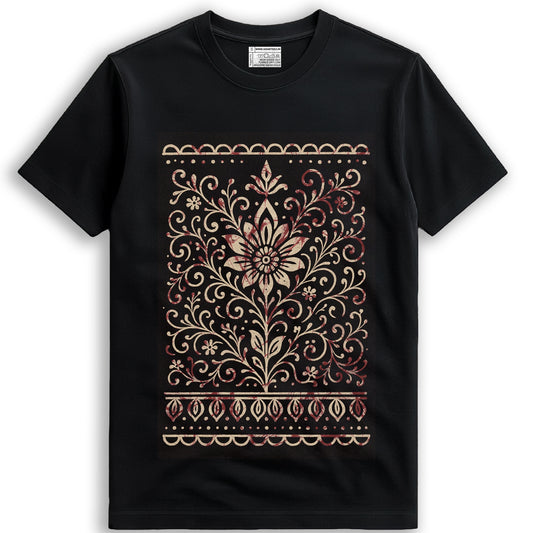 Bengali Alpona Art T-Shirt – Ethnic Floral Folk Design