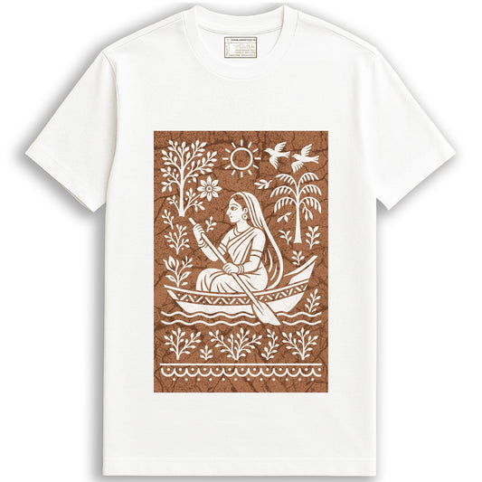 Bengali Boatwoman T-Shirt – Batik Style Folk Art on Cotton