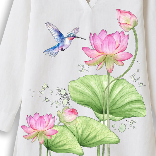 Floral Serenity – Lotus & Bird Print Women’s Kurti