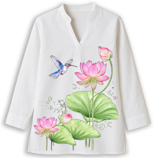 Floral Serenity – Lotus & Bird Print Women’s Kurti