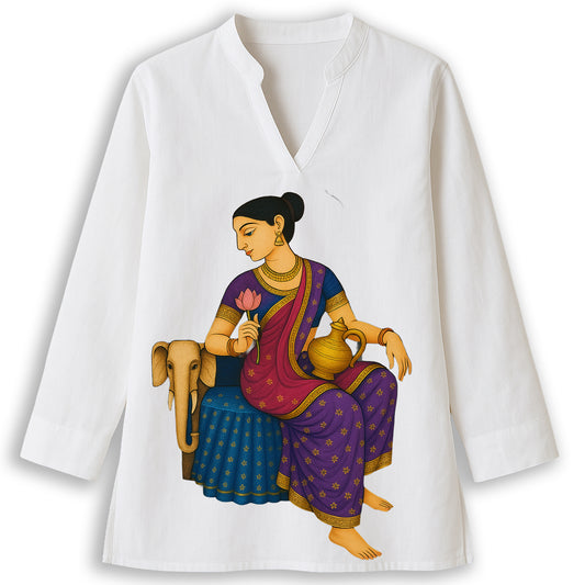 Gaja Lakshmi – Jamini Roy Style Bengali Folk Art Kurti