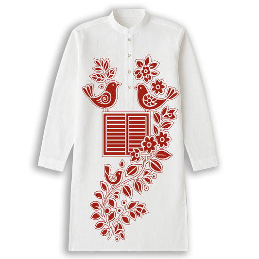 Harmony of Nature: Bengali Folk Art Kurta (Panjabi)