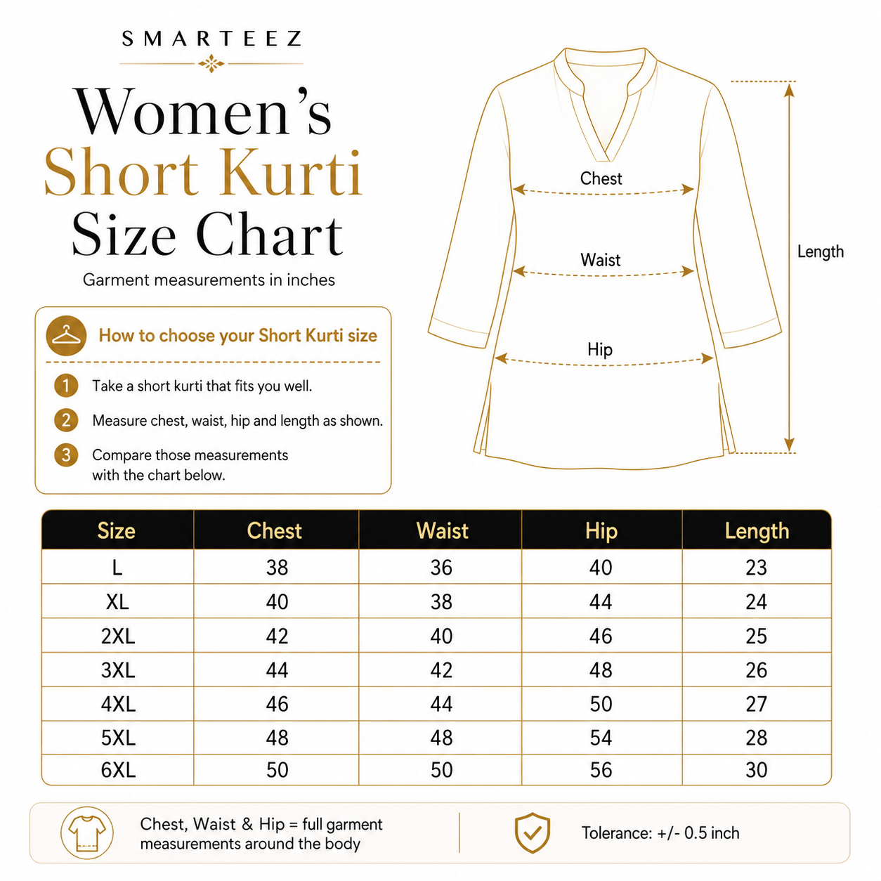 Kurti size chart