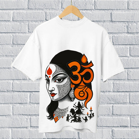 Om Shakti – Durga Puja Graphic T-Shirt with Divine Face Art | Unisex | Regular Fit