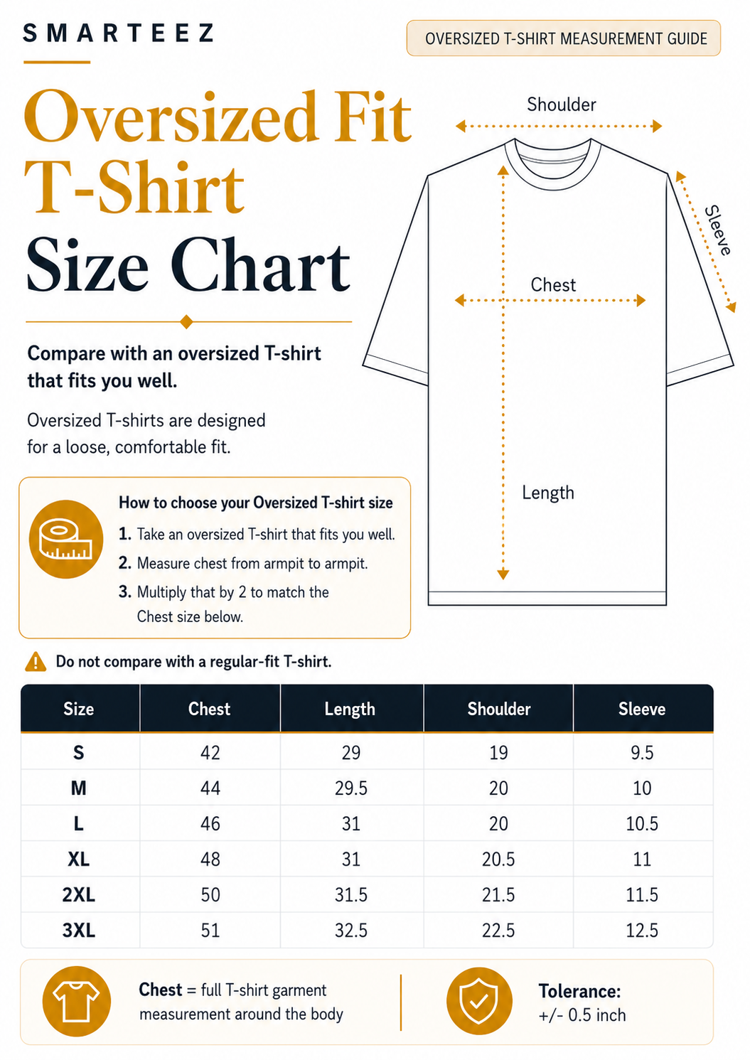 Oversized T-Shirt size chart