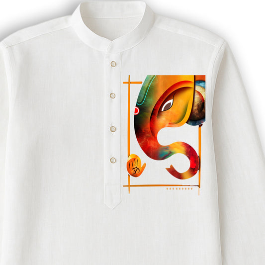 Shree Ganesh – Festive Cotton Kurta (Panjabi) with Abstract Ganesha Motif