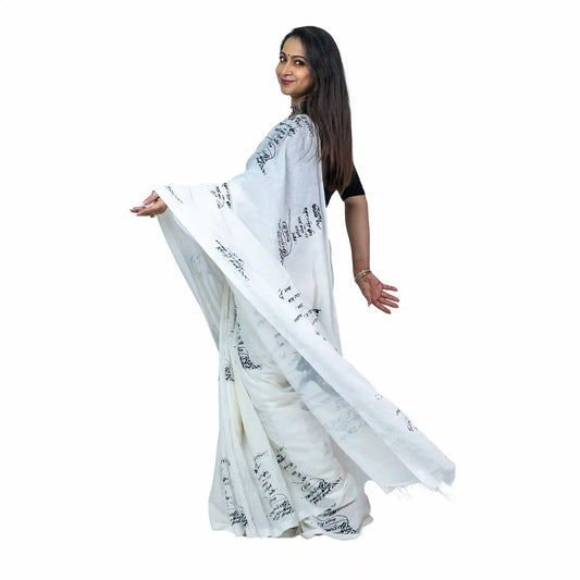 Tagore Scribble Saree — Rabindranath's Handwriting & Manuscript Art on Handloom Khadi Cotton | Wearable Bengali Heritage