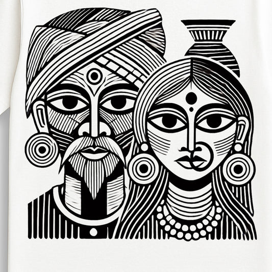 The Tribal Couple – Artistic Graphic T-Shirt in Black & White