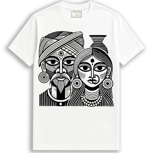 The Tribal Couple – Artistic Graphic T-Shirt in Black & White