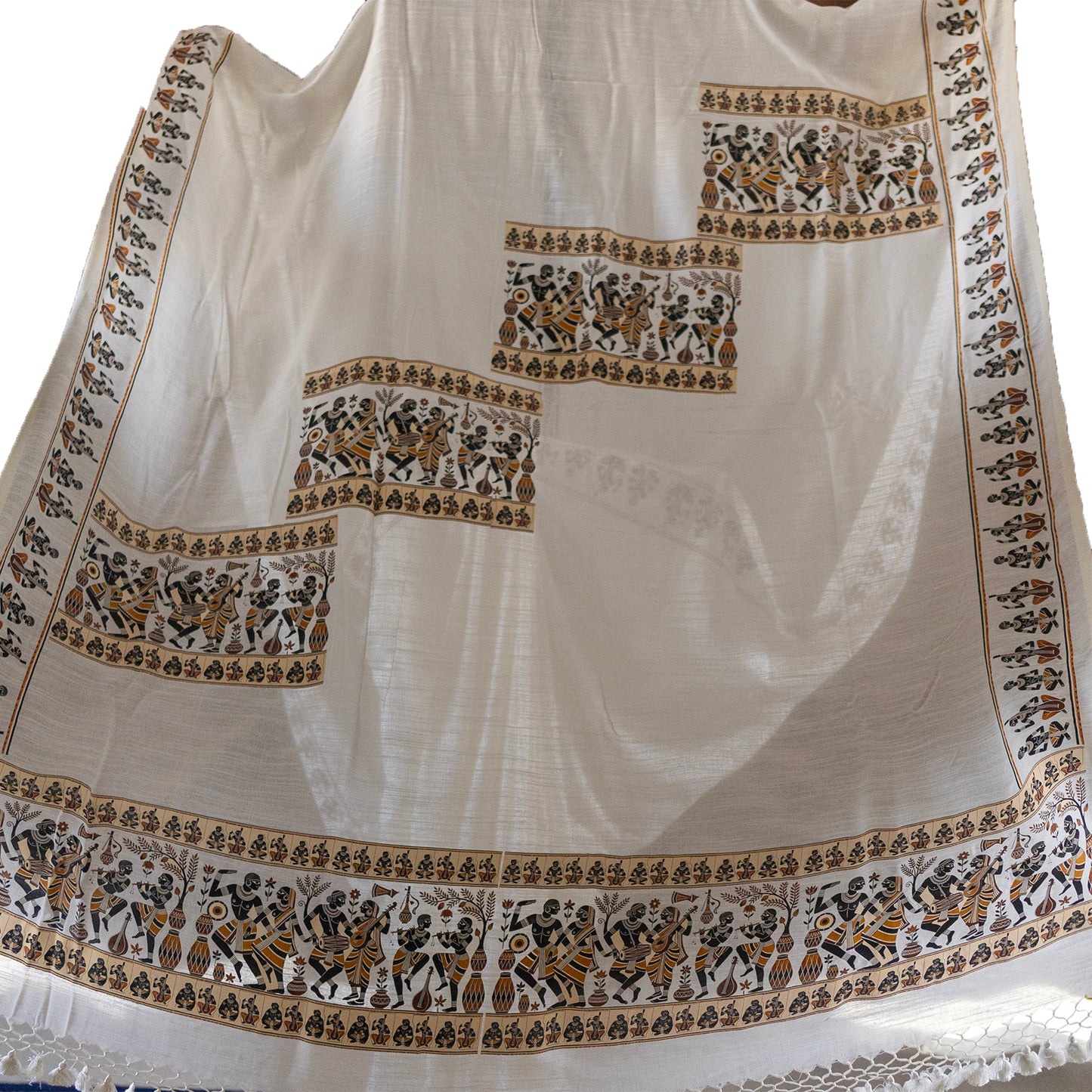 Tribal Dance Graphic Printed Pure Khadi Cotton Saree
