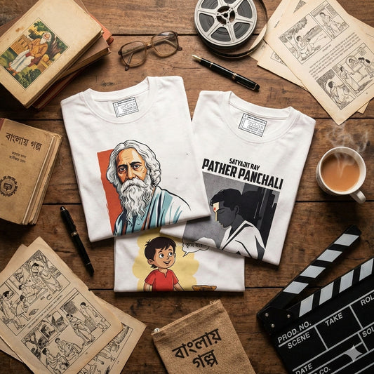 Bengali T-shirts inspired by Tagore, Satyajit Ray & childhood comics