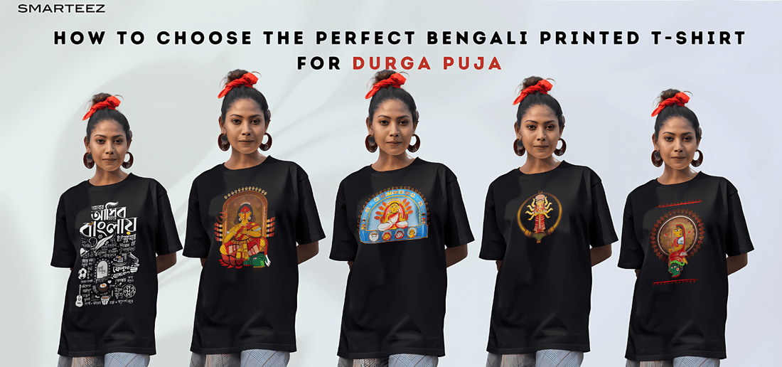 Bengali printed T-shirts for Durga Puja featuring vibrant festive designs.