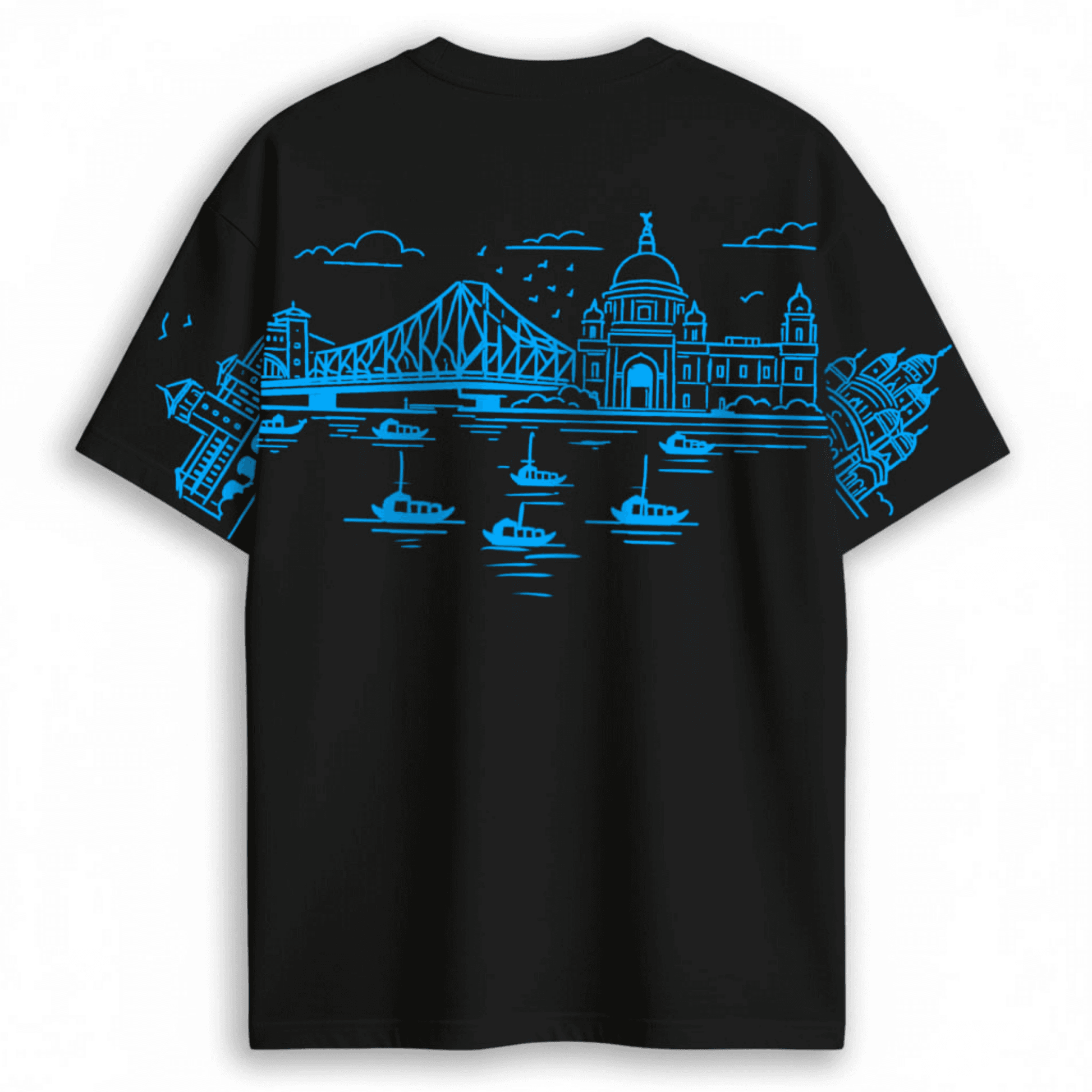 Kolkata Skyline Oversized T-Shirt with Howrah Bridge & Victoria Memorial Design