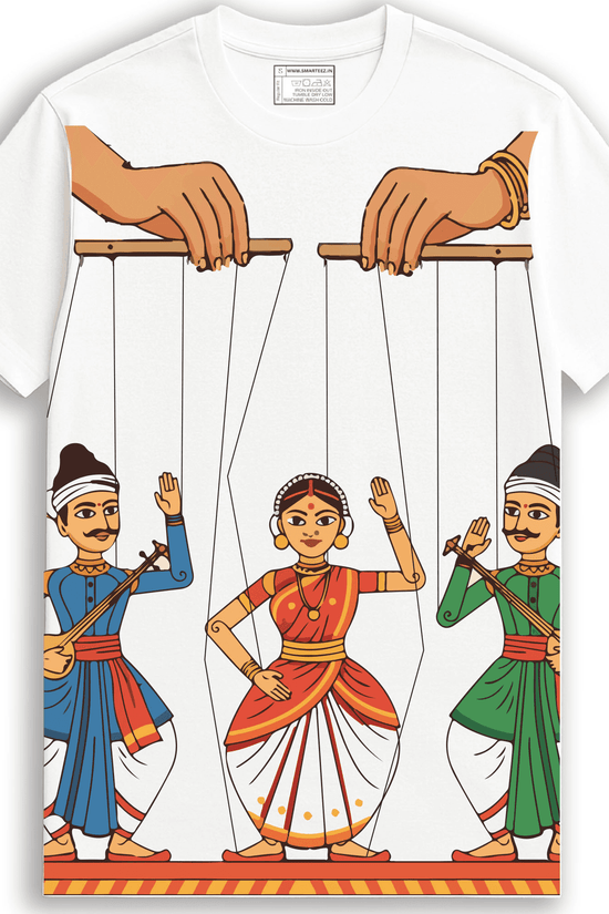 Indian Folk Puppet Dance Art T-Shirt | Traditional Kathputli Inspired Illustration | Unisex Ethnic Tee