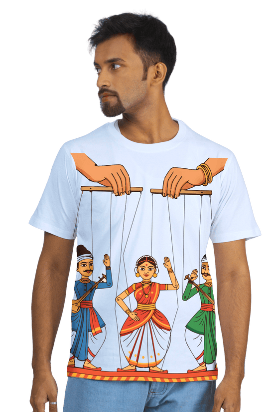 Indian Folk Puppet Dance Art T-Shirt | Traditional Kathputli Inspired Illustration | Unisex Ethnic Tee