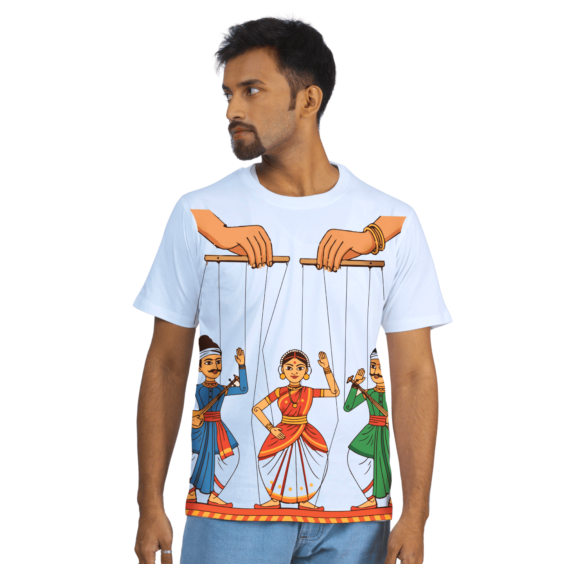 Indian Folk Puppet Dance Art T-Shirt | Traditional Kathputli Inspired Illustration | Unisex Ethnic Tee
