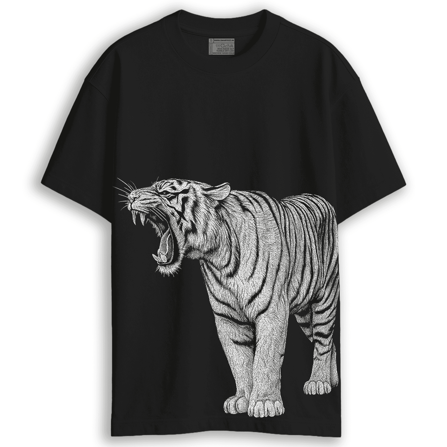 Royal Bengal Tiger Animal T-Shirt in oversized unisex fit featuring a roaring tiger graphic on the front, perfect for wildlife lovers and collectors.