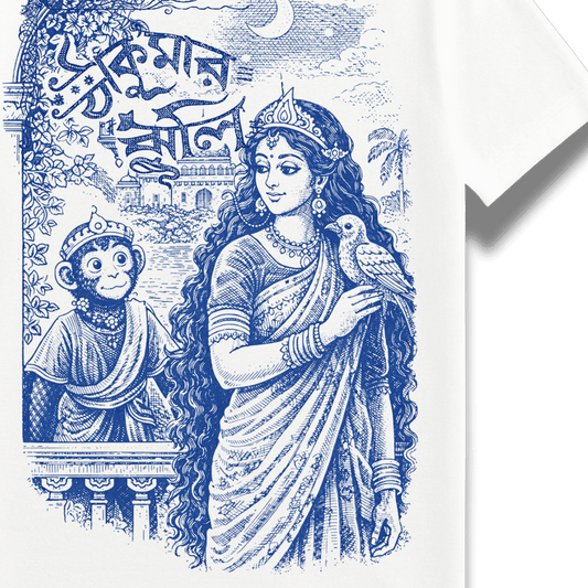 Bengali heritage T-shirt featuring Bengali classic roopkatha - Thakiumar Jhuli by Dahkhinaranjan MItra Majumder