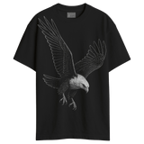 Eagle Strike T-Shirt - Oversized Animal T-Shirt with detailed white eagle graphic on black cotton fabric, ideal for wildlife art fans.