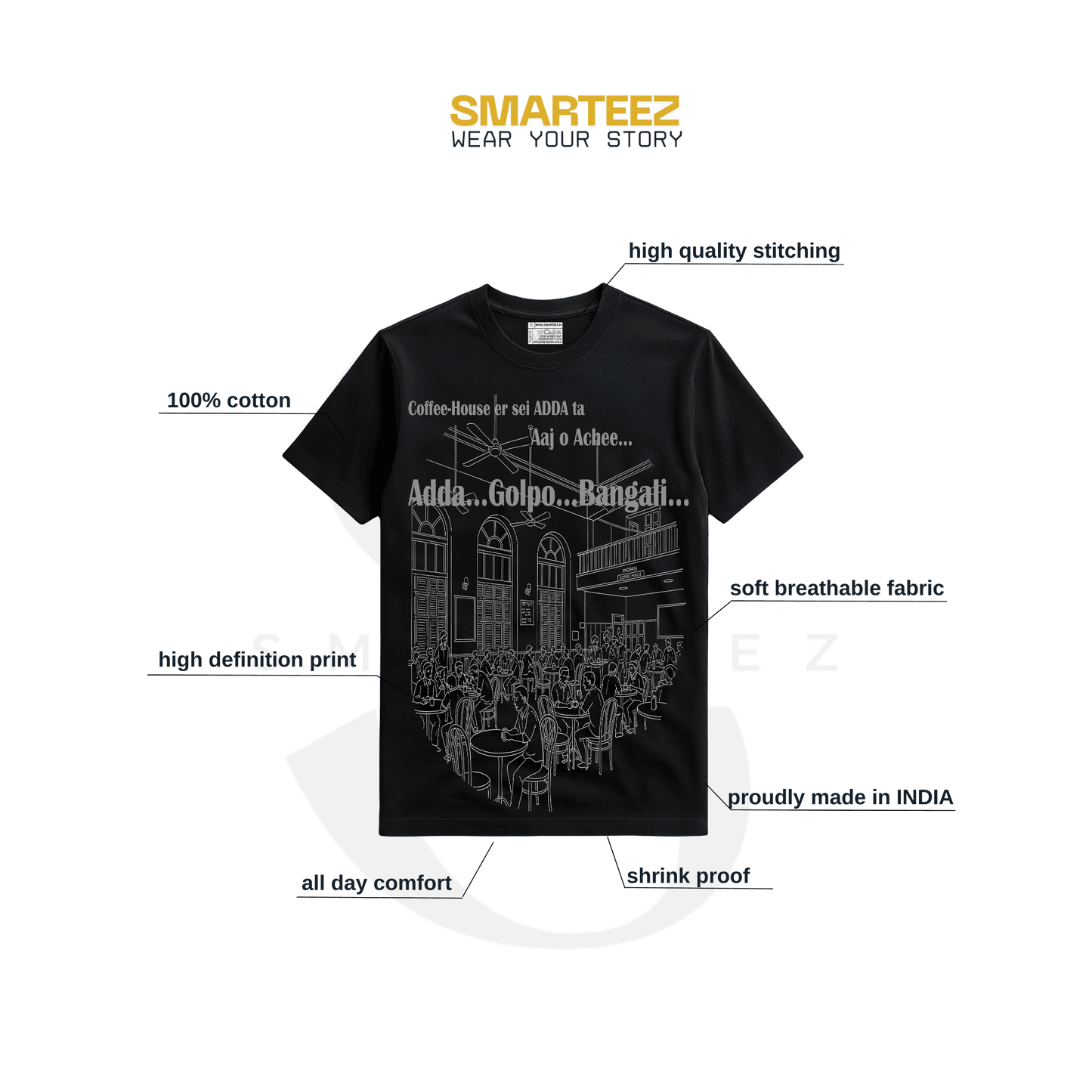 Bengali Adda Coffee House T-Shirt - Celebrate Kolkata Coffee Culture