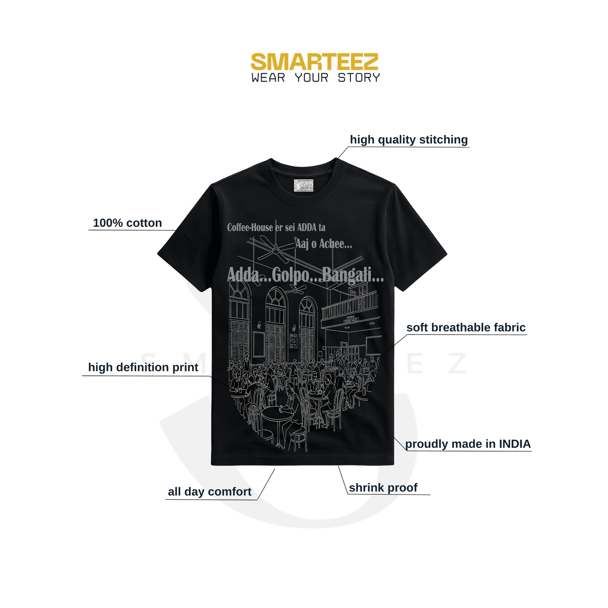 Bengali Adda Coffee House T-Shirt - Celebrate Kolkata Coffee Culture