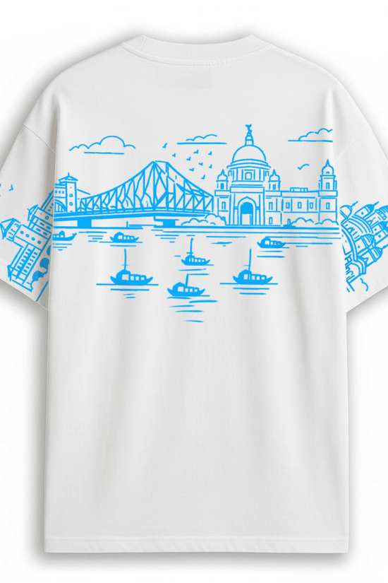 Kolkata Skyline Oversized T-Shirt with Howrah Bridge & Victoria Memorial Design