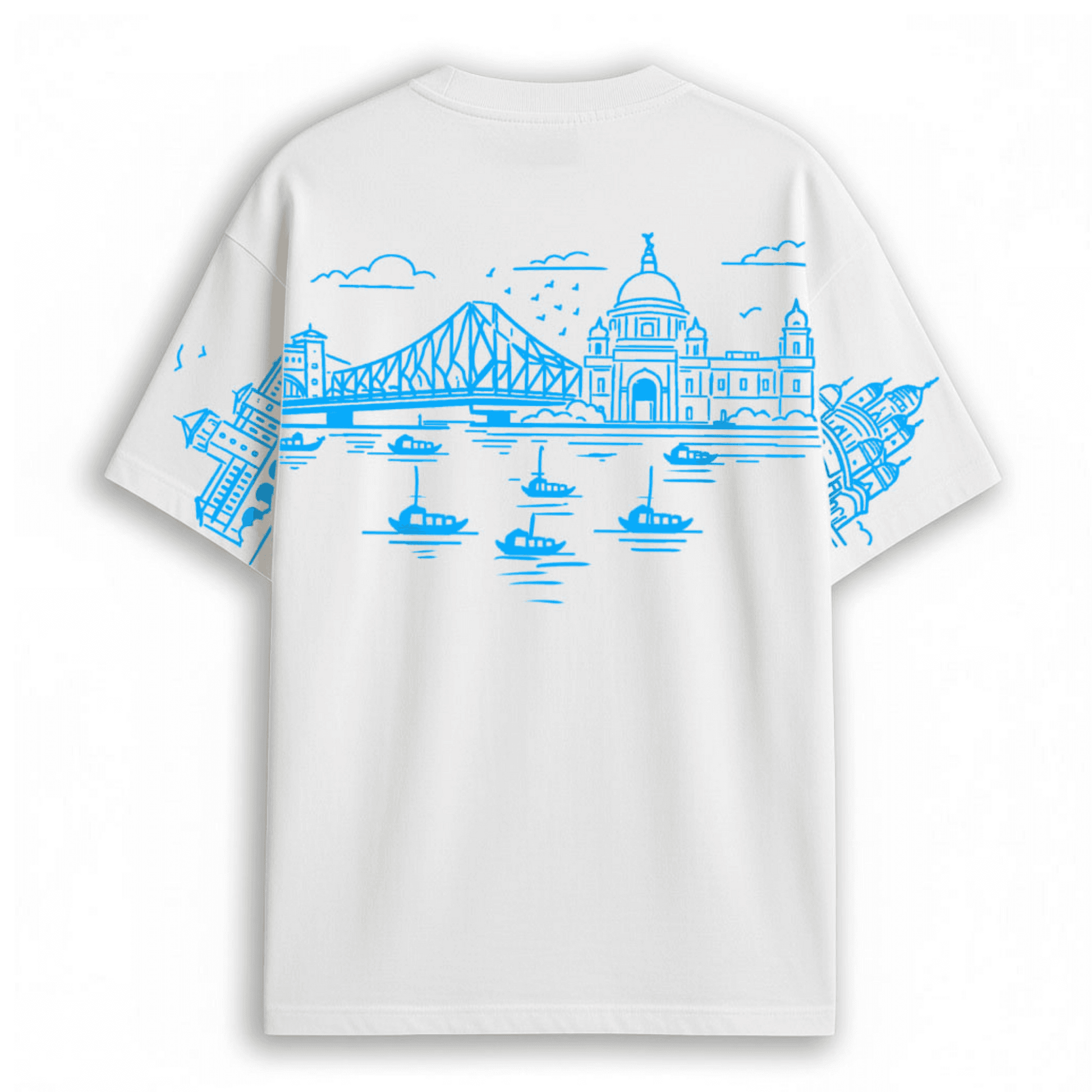 Kolkata Skyline Oversized T-Shirt with Howrah Bridge & Victoria Memorial Design