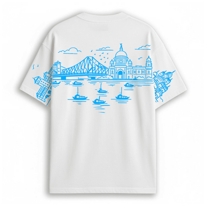 Kolkata Skyline Oversized T-Shirt with Howrah Bridge & Victoria Memorial Design