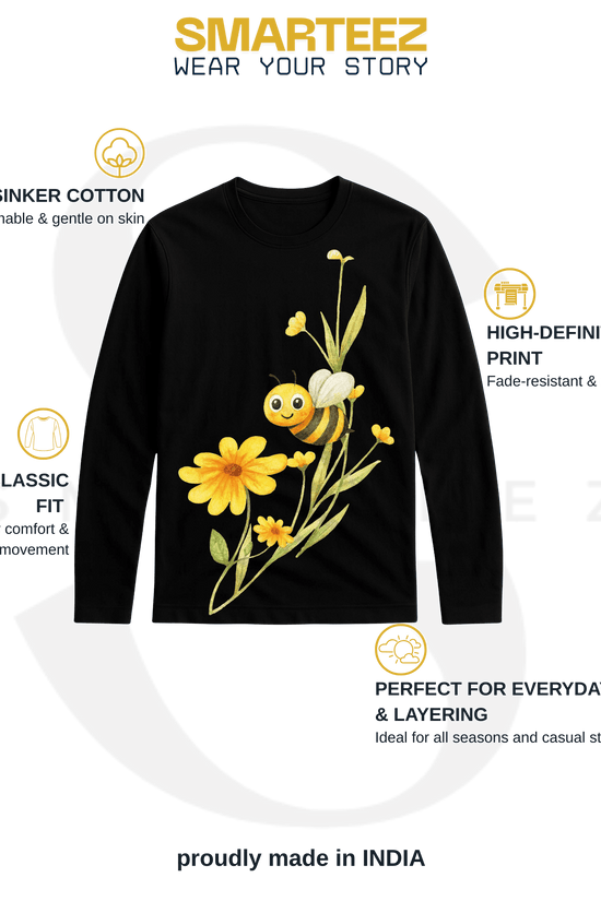 Bloom & Bumblebee Unisex Cotton Graphic Full Sleeves T-Shirt