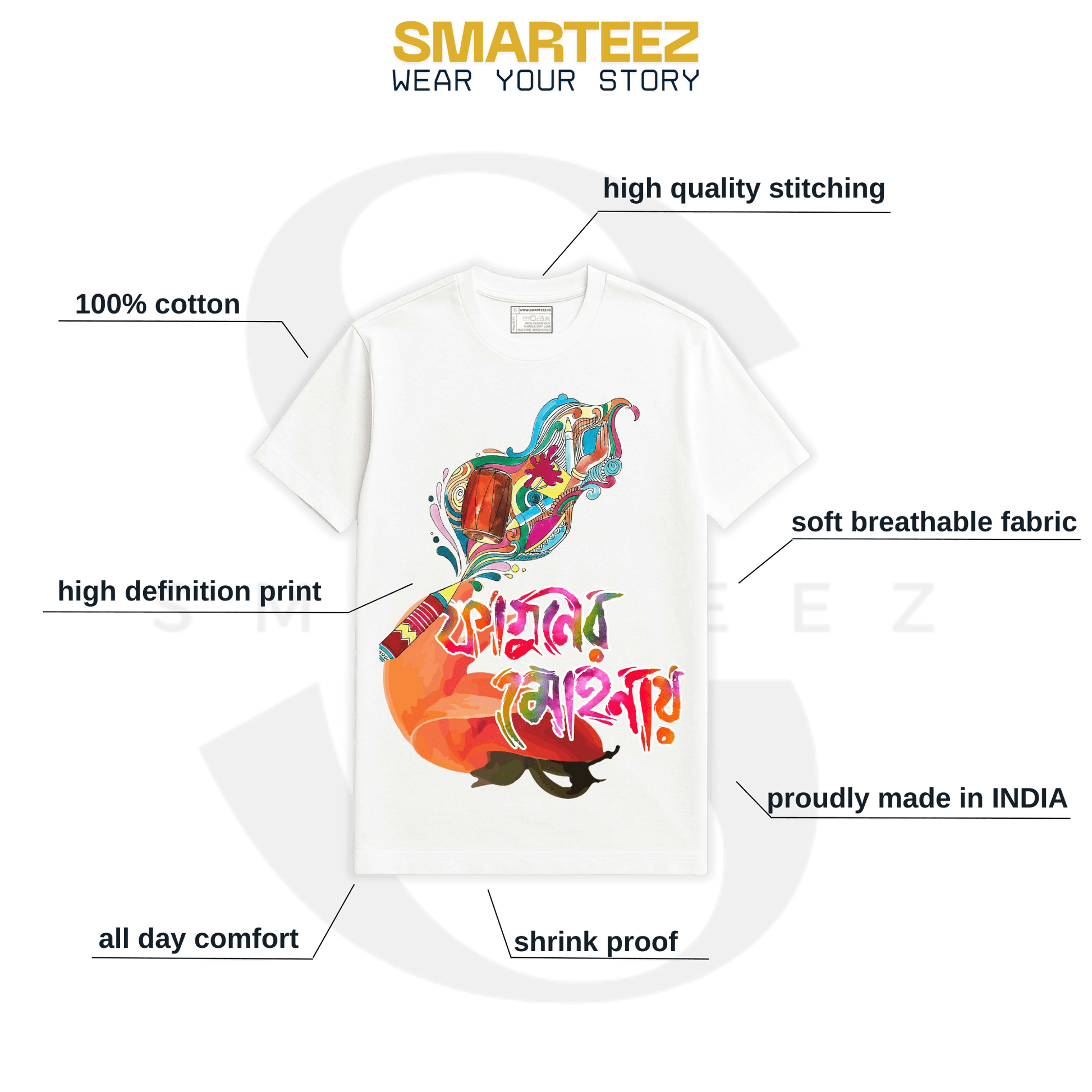 Bengali Typography Spring Festival T-Shirt | Faguner Mohonai Unisex Tee