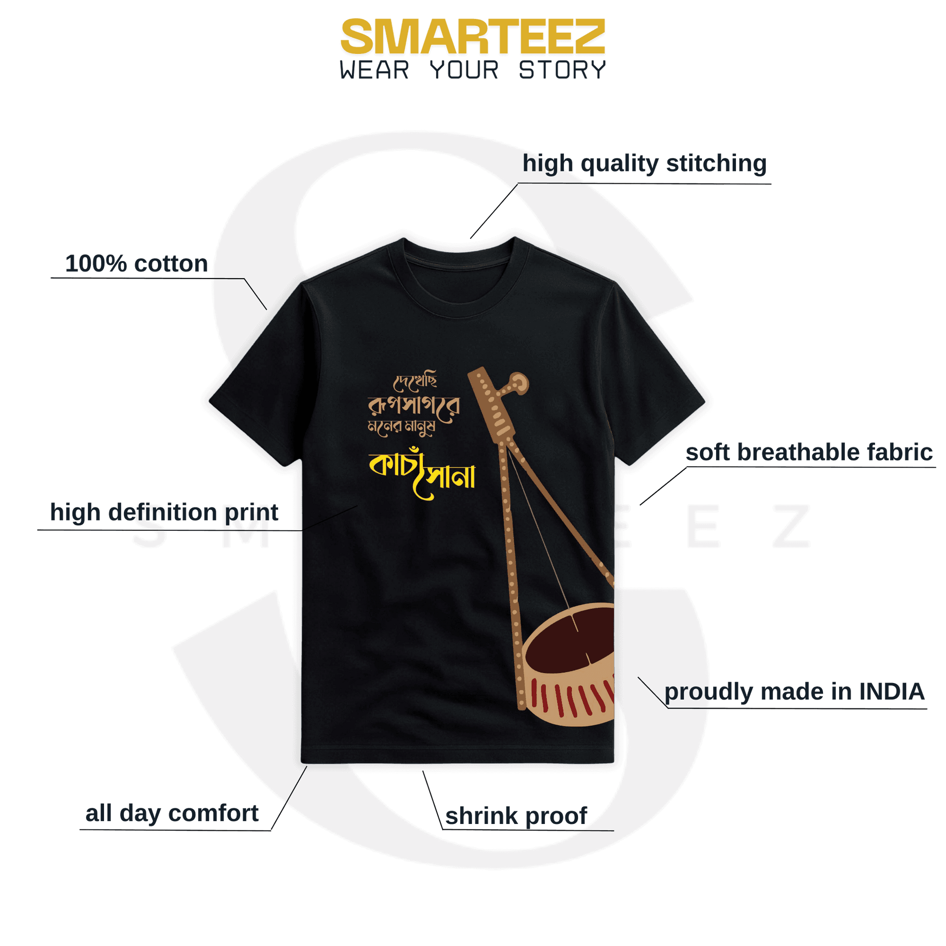 Bengali Folk Song Typography T-Shirt | Dekhechhi Rup Sagore Moner Manush Tee