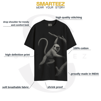 Hanuman Langur T-Shirt - Animal T-Shirt | Wildlife design, Unisex shown with product features like 100% cotton, high-def print, and breathable fabric.