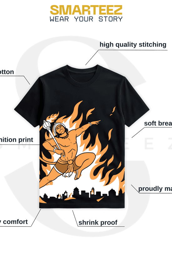Hanuman Fire Warrior T-Shirt | Bajrangbali Mythological Power Art | Unisex Black Tee