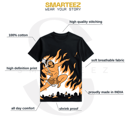 Hanuman Fire Warrior T-Shirt | Bajrangbali Mythological Power Art | Unisex Black Tee