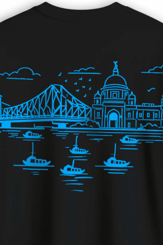 Kolkata Skyline Oversized T-Shirt with Howrah Bridge & Victoria Memorial Design